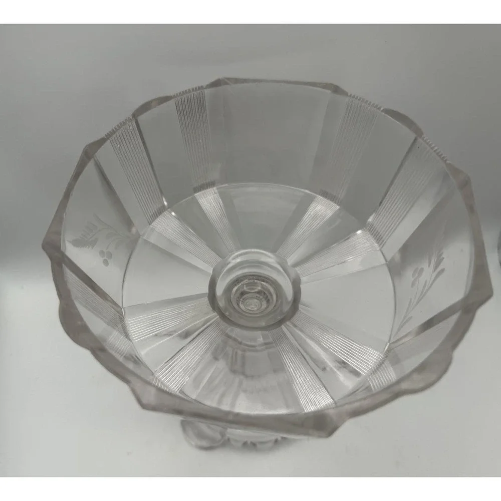 Antique EAPG Adams‎ & Co. Clear Ribbon #300 Covered Compote Floral Etched 1880s